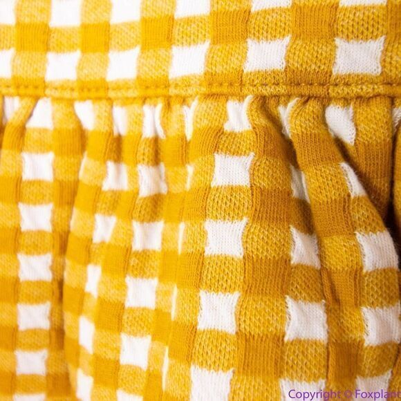 NEW Madewell Gingham Knit Ruffle-Hem Top, color: gold, L - Picture 7 of 16